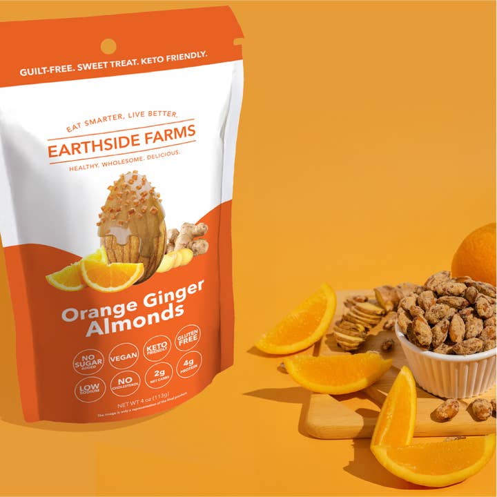 Earthside Farms - Wholesale Nuts - Orange Ginger Almonds - Vegan Candied Nuts 4oz Snack4