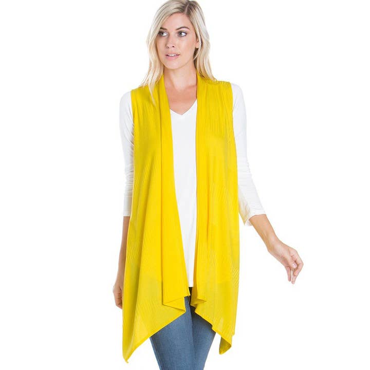 Azules Clothing – Cardigan - Mulher por atacado – Cardigan Duster sem mangas com nervuras e escovado macio2