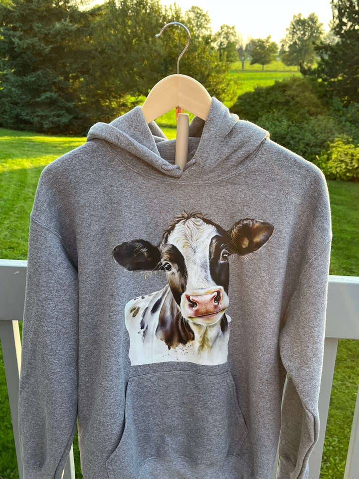 Cow Hoodie Unisex Graphite Heather Colour for wholesale by 8 Cool Cats Jewelry Shop