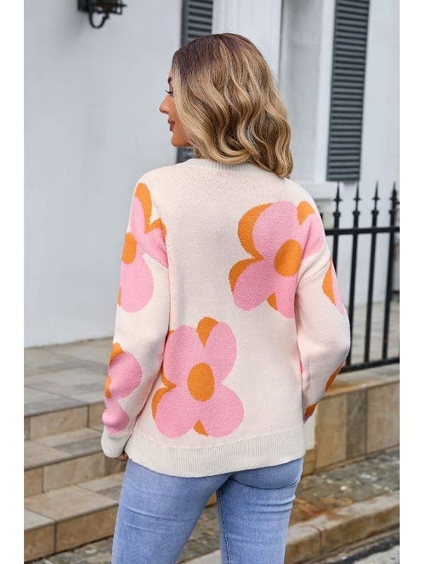 Miss Sparkling - Wholesale Knit Sweater - Women's - Big flower knit sweaterÂ