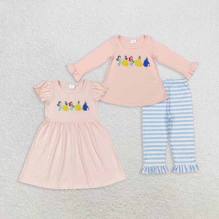 Ensemble de vêtements pour bébés filles sœurs : tuniques roses de princesse, pantalons, robes longueur genou pour la vente par Aier Wholesale