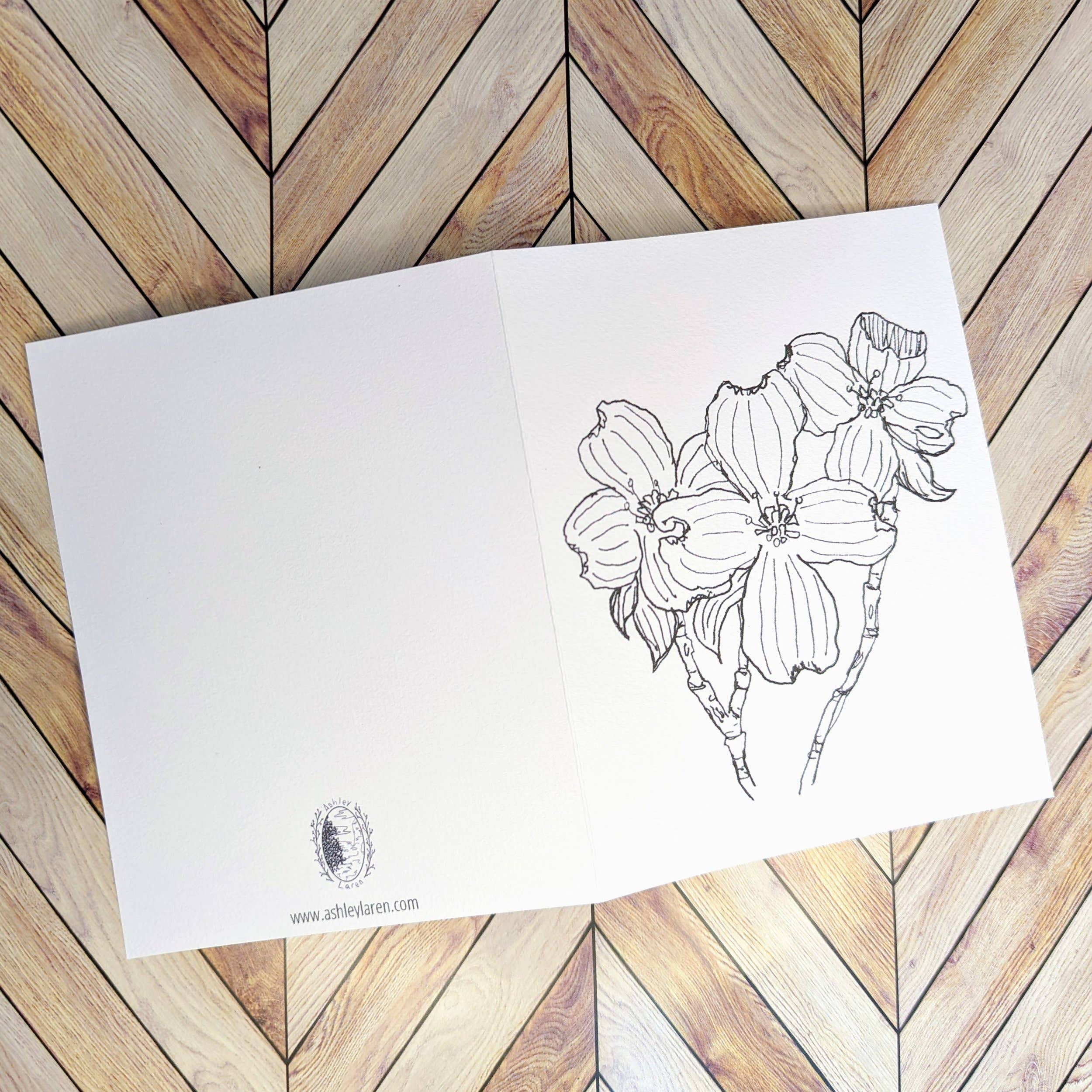 Ashley Laren Art - Wholesale Everyday Greeting Card - Dogwood Flowers Ink Drawn Greeting Cards1