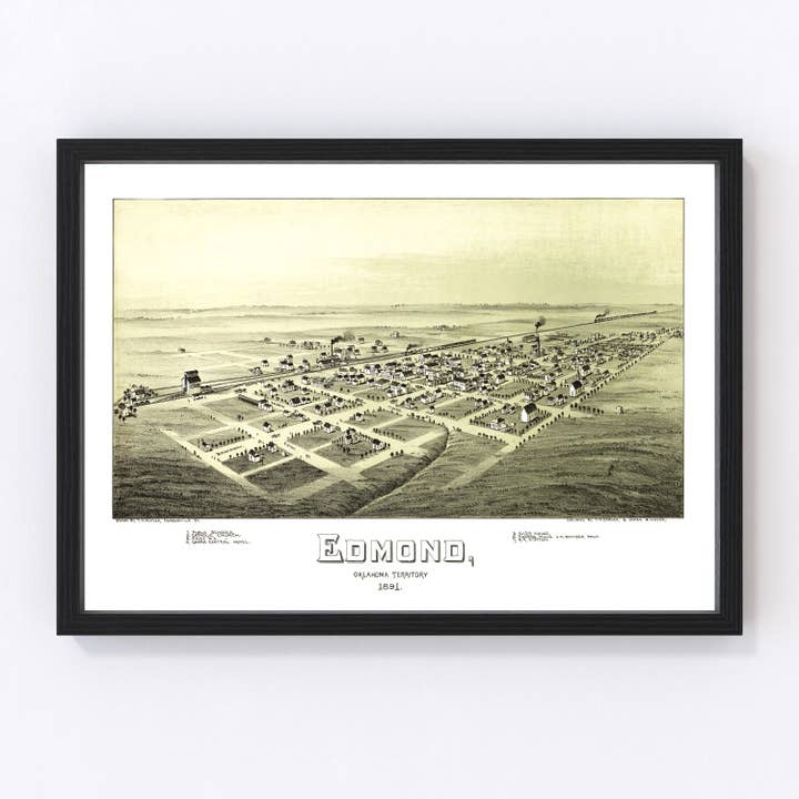 Vintage Map of Edmond, Oklahoma 1891 for wholesale by Ted's Vintage Art
