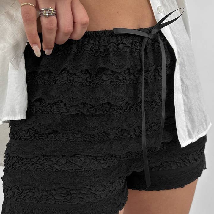 Rosa Clothing - Wholesale Shorts - Women's - Y2k Lace Bow Cake Puffy Shorts4