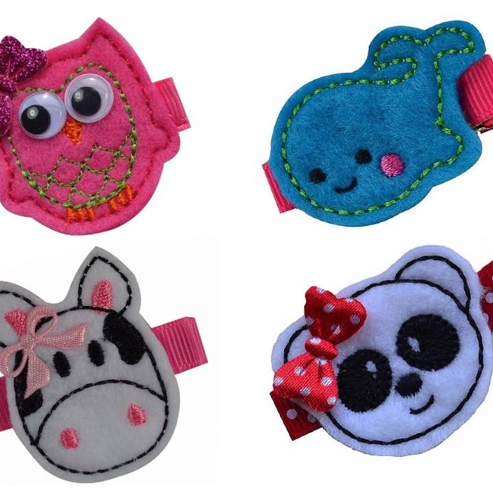 Funny Girl Designs – wholesale Hårklämma - Barn – Broderad Filt Djur Hair Clip - Många stilar!