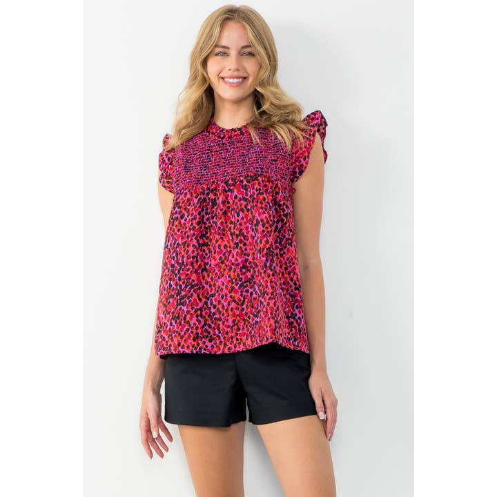 Purple Ruffle Sleeve Blouse with Smocked Front Detail for wholesale by THML