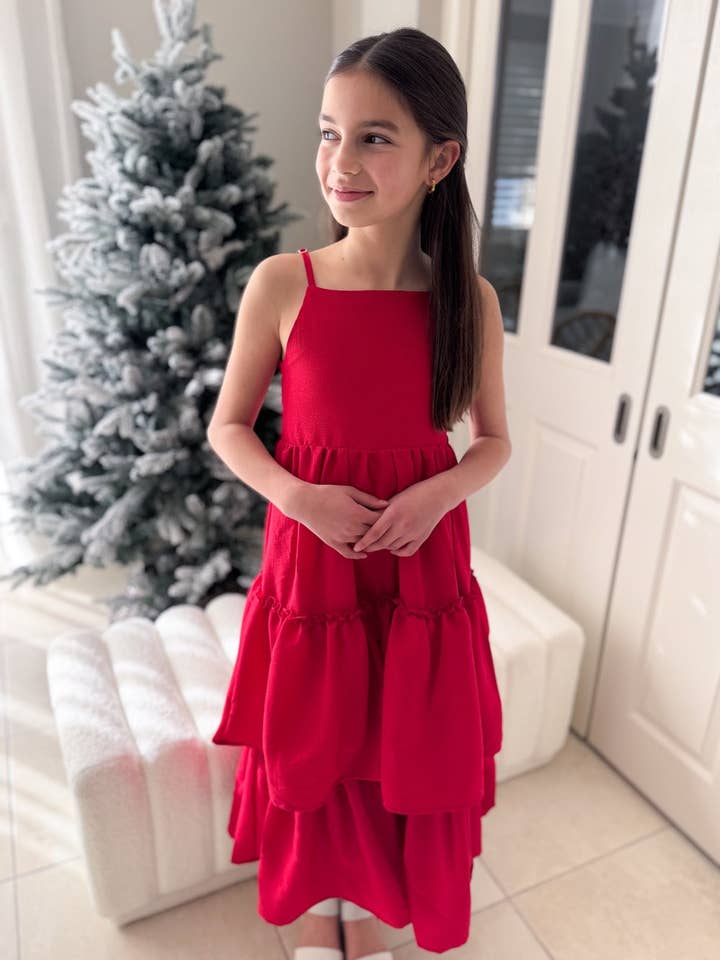 Sabrina Girls Red Christmas Maxi Dress for wholesale by A Little Lacey