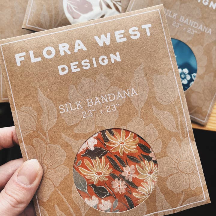 Flora West Design - Wholesale Scarf - Women's - 100% Silk Bandana Scarf - Classic Rosewood Floral