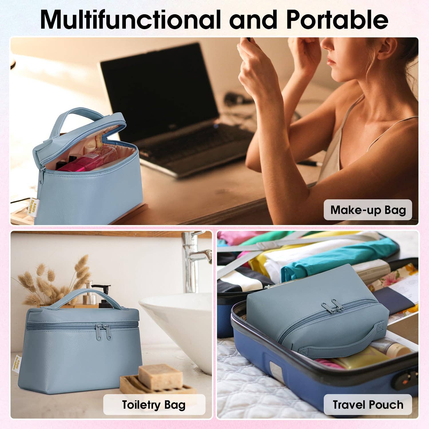 wandf - Wholesale Makeup/Cosmetic Bag - Makeup Cosmetic Bag Eco Vegan Leather With Built-in Pocket11