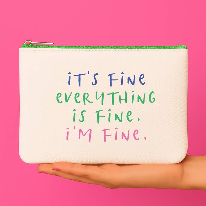 It's Fine. Everything is Fine Leather Gift Pouch makeup bag for wholesale by Aspen Lane