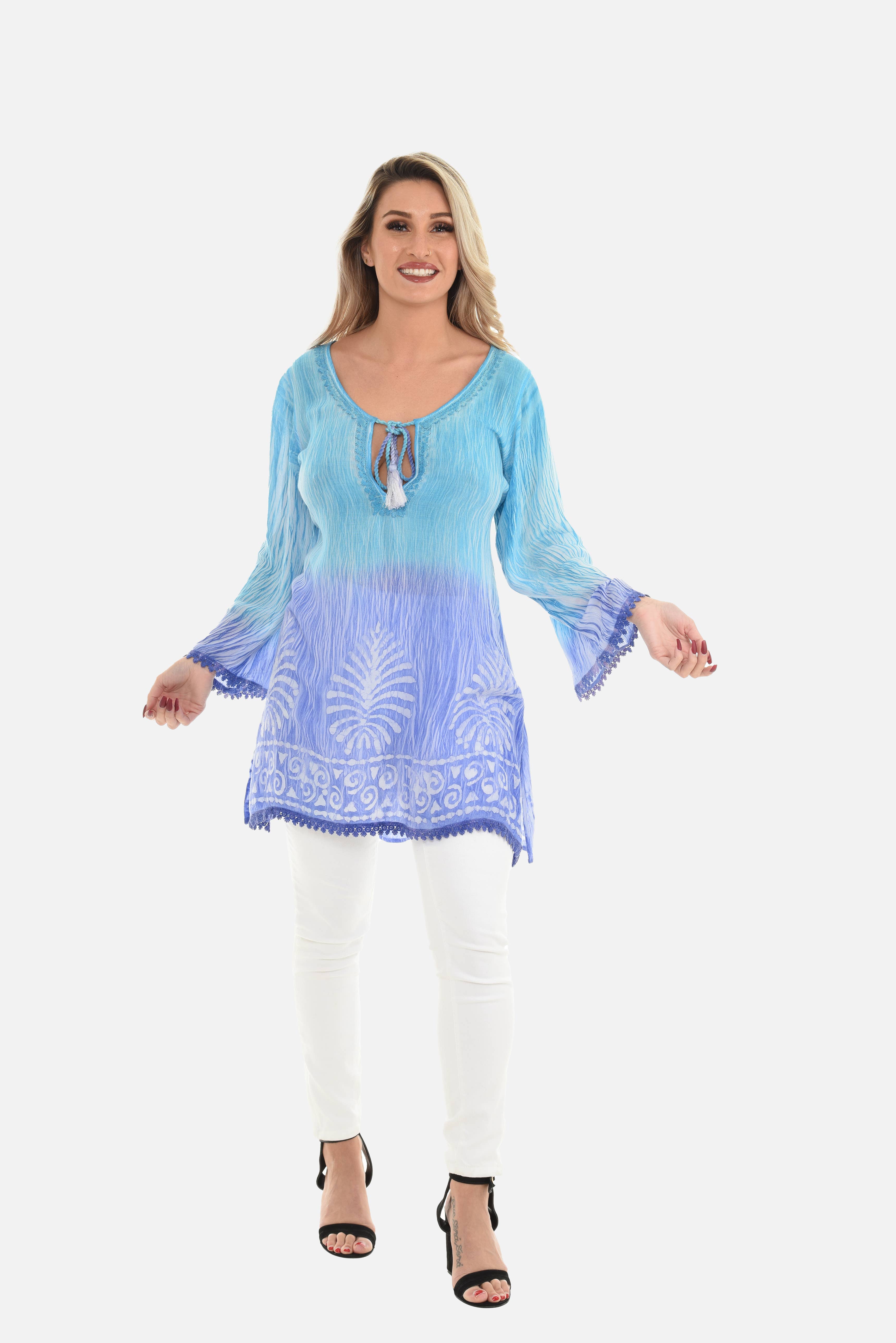 Shoreline Wear. INC - Wholesale Tunic - Women's - Geometric Wave Pom-Pom-Trim Keyhole-Front Tunic11