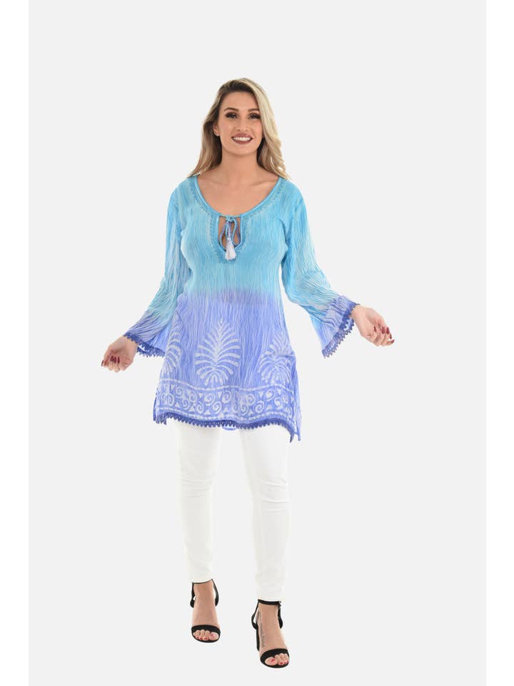 Shoreline Wear. INC - Wholesale Tunic - Women's - Geometric Wave Pom-Pom-Trim Keyhole-Front Tunic11