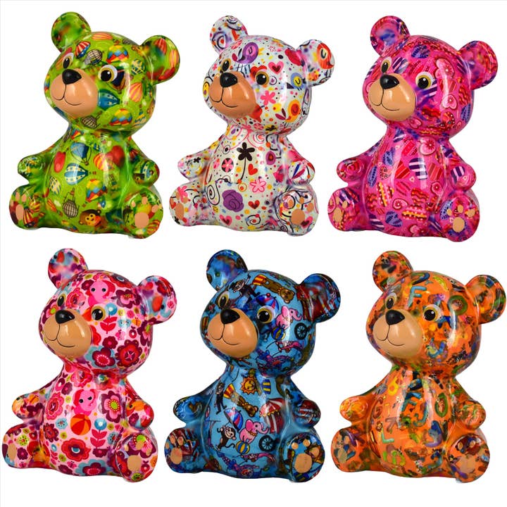 Pomme Pidou medium 'Toto' bright coloured ceramic Teddy Bear shaped Money Box (6  PACK, ASSORTED) and other Purchase wholesale blank money boxes. Free returns & net 60 terms on Faire trending on Faire.