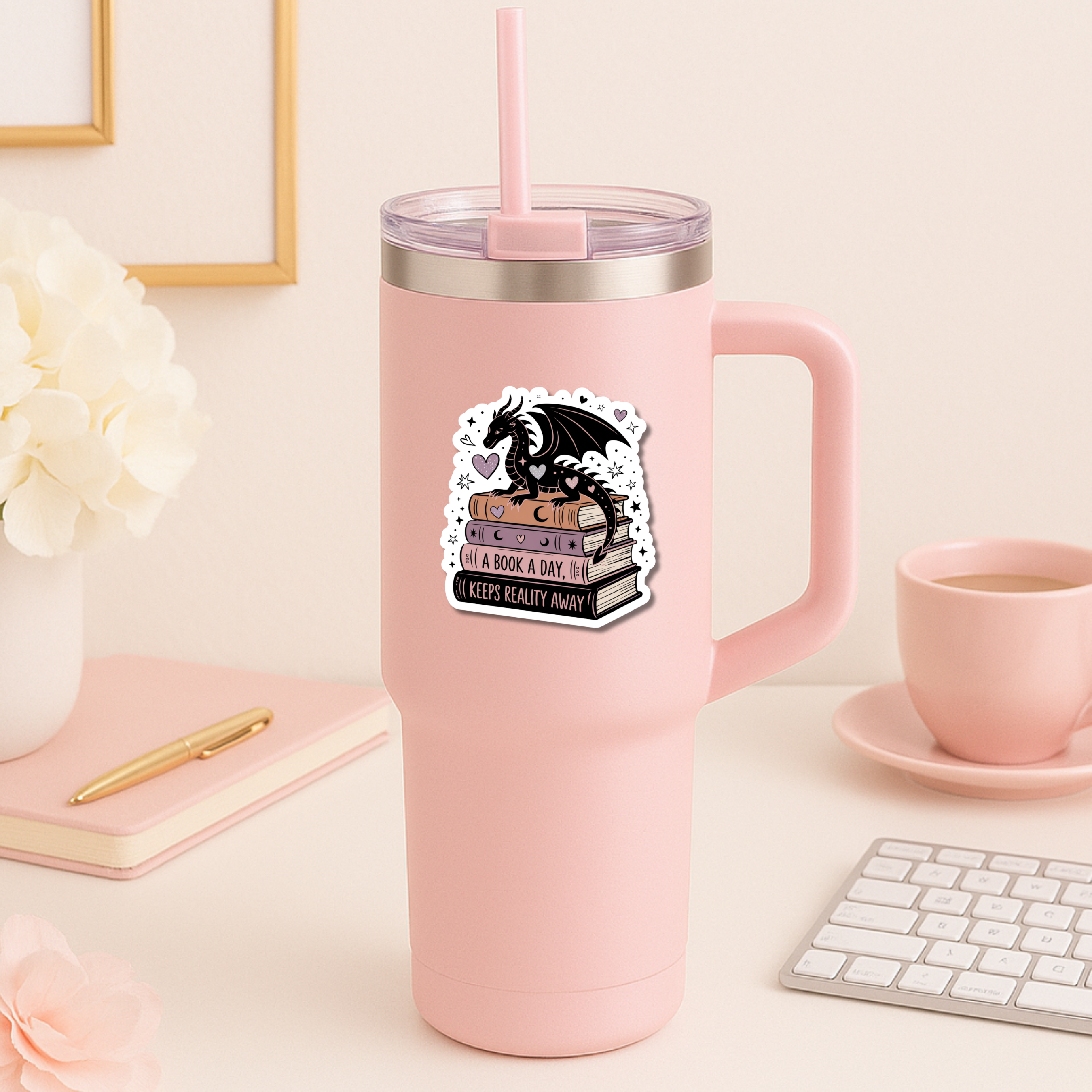 Auburn Row Design - Wholesale Sticker - A Book A Day Keeps Reality Away Dragon Romantasy Sticker4