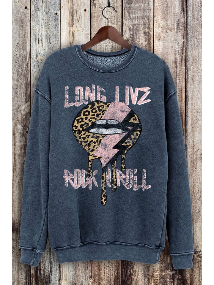 HRTandLUV - Wholesale Graphic Sweatshirt - Women's - Long Live Rock N Roll Lips - HL4737SWB