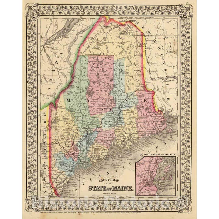 Historic Map : 1870 Maine. for wholesale by Historic Pictoric