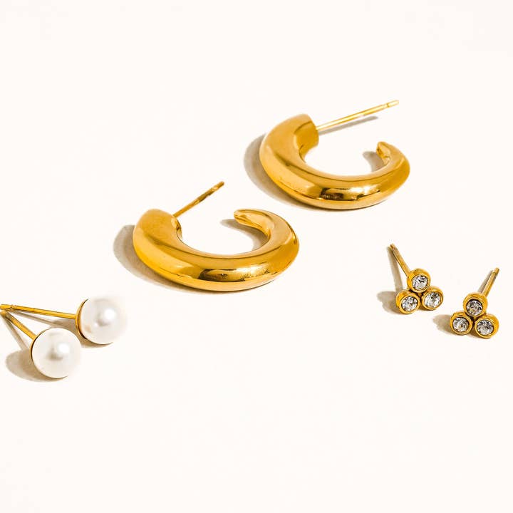 Carine 18K Gold Non-Tarnish Hoops, Pearl, CZ Earring for wholesale on Faire2