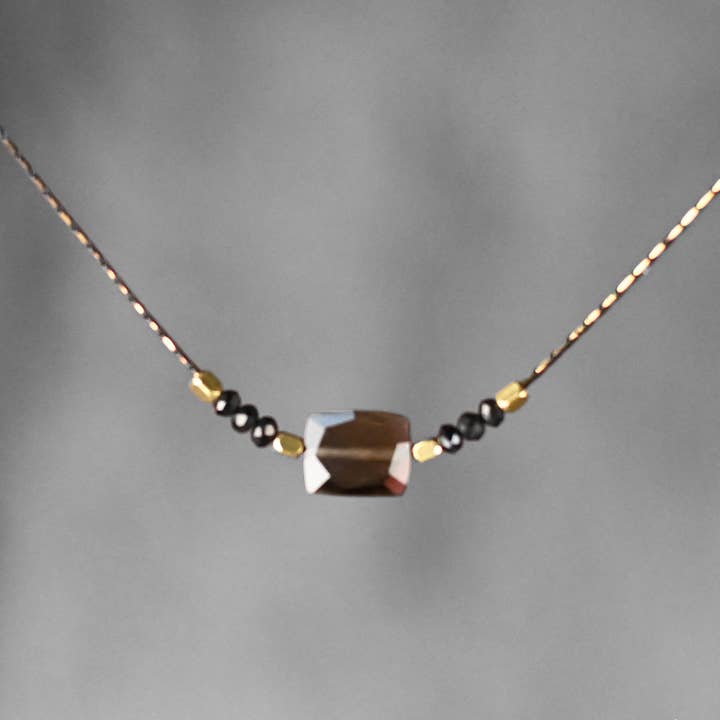 Delicate Beaded Neck (Smoky Quartz & Hematite Crystals) for wholesale by KBD Studio