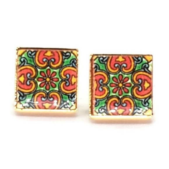 Mexican Red Tile Stud Earrings for wholesale by Inês Lamy