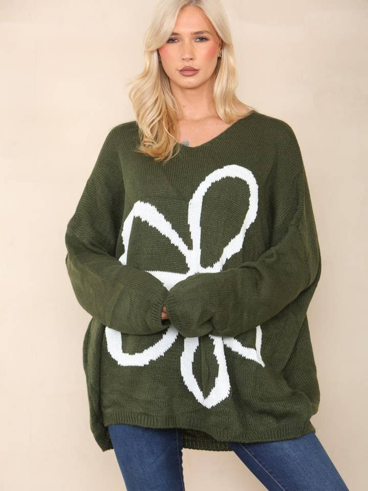 Miss Bold – Engroshandel Tunika - Dame – Italiensk overdimensioneret strikket jumpertop med blomsterprint