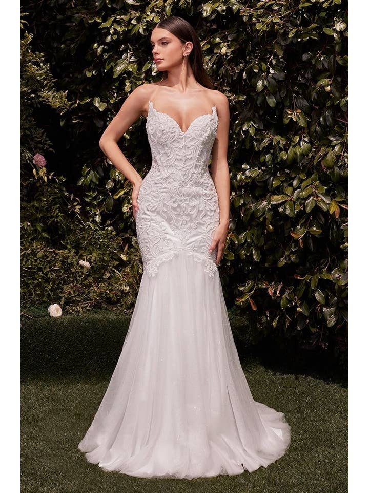 Off White Lace Embellished Strapless Mermaid Wedding Dress for wholesale on Faire3