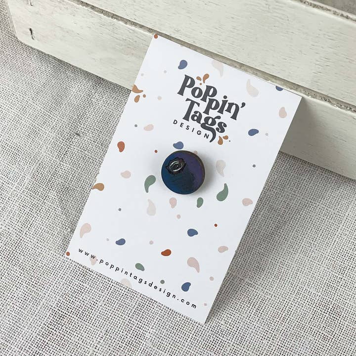 Wooden Pin: Blueberry for wholesale by Poppin' Tags Design