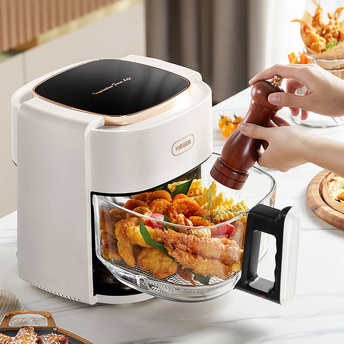 Haeger - Venta al por mayor Electrodomésticos - Freidora digital HAEGER Air Glass sin aceite - 4,5 litros, 8 programas, recipiente de vidrio, 1200 W3