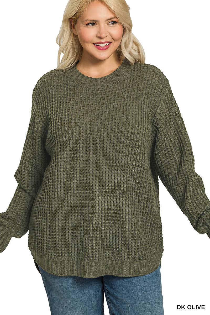 42POPS - Wholesale Knit Sweater - Women's - ",,,,...Plus size Basic Waffle Sweater20
