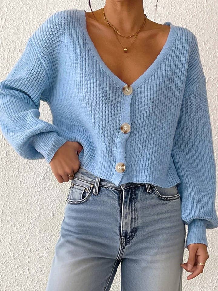 Casual Solid Color Button-Down Cropped Cardigan for wholesale by Rosa Clothing