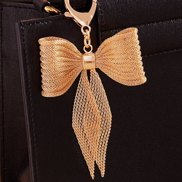 GD Mesh Chain Bow Shaped Bag Charm Keychain for wholesale on Faire1