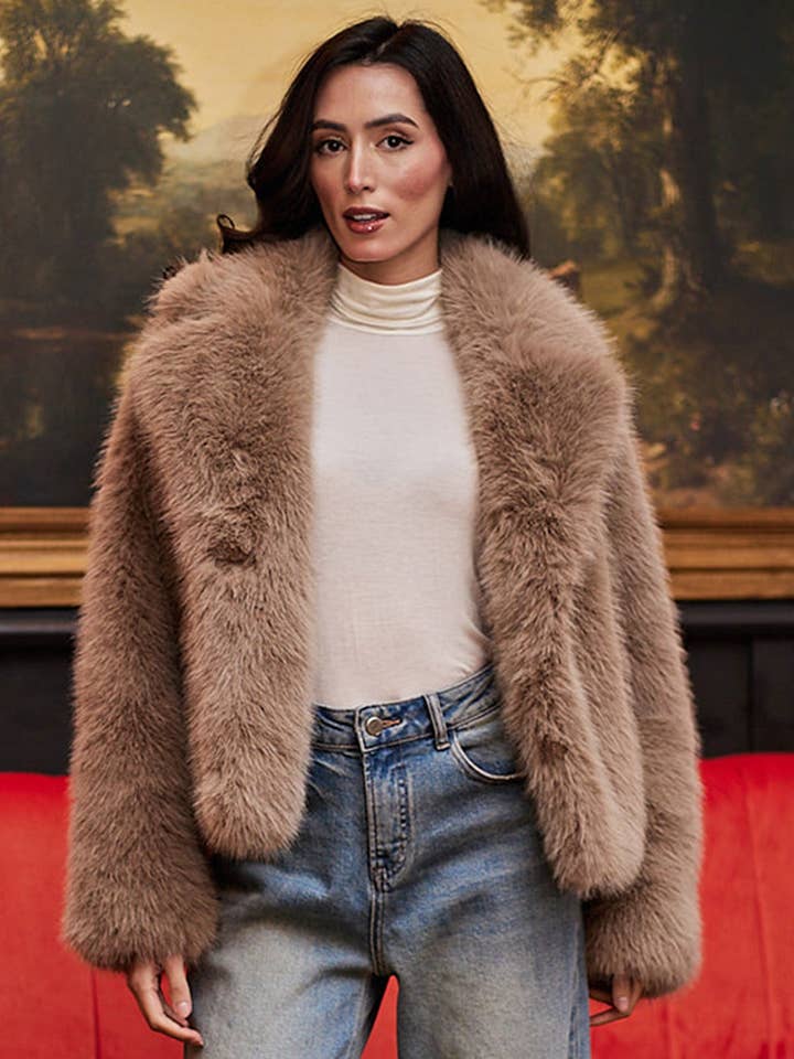 ANGELEYE – Großhandel Pelz-/Kunstpelzmantel – Damen – Kurzmantel aus Kunstfell in Kaffee3