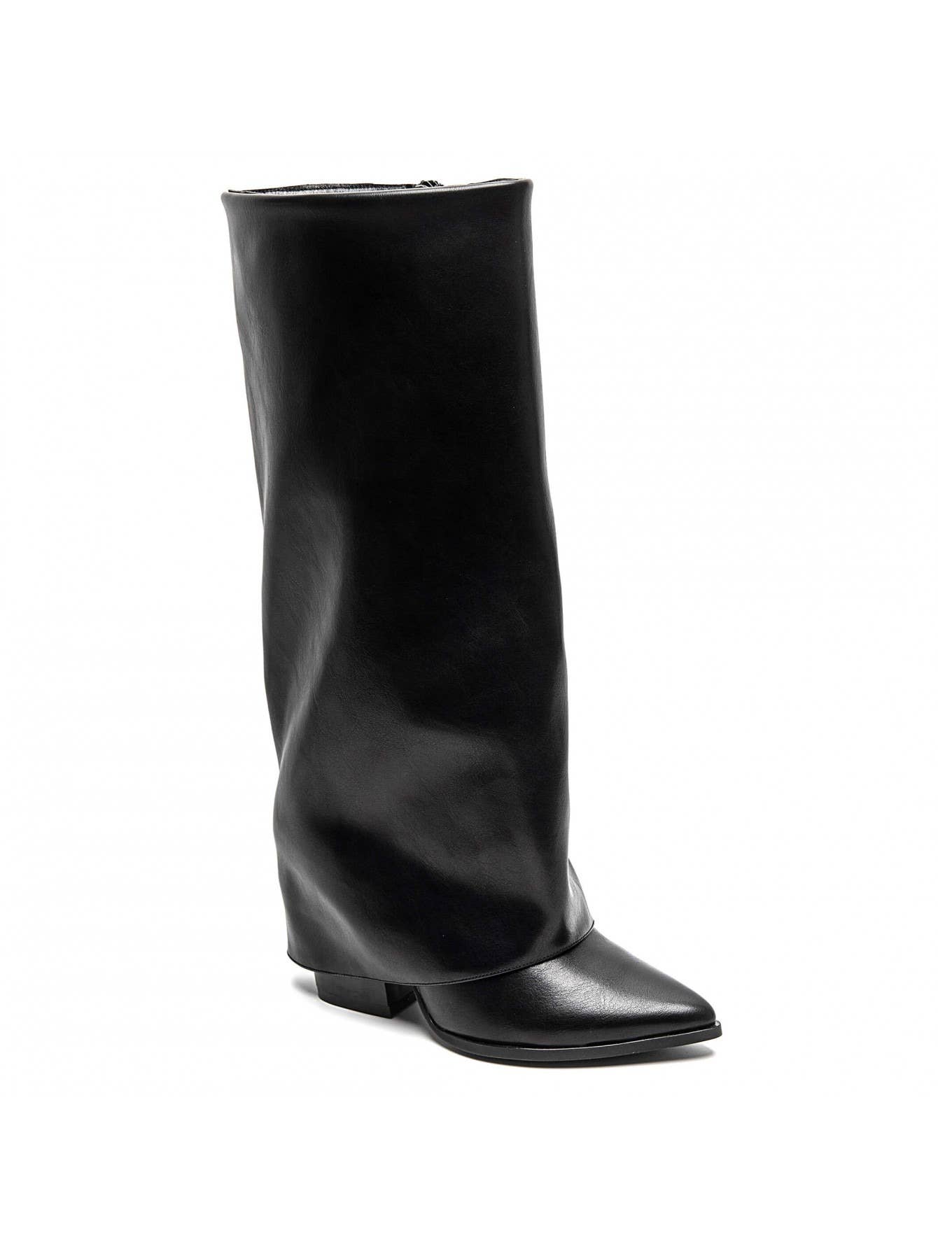 BLACK FOLD OVER MID BLOCK HEEL KNEE HIGH WESTERN COWBOY BOOT for wholesale on Faire2