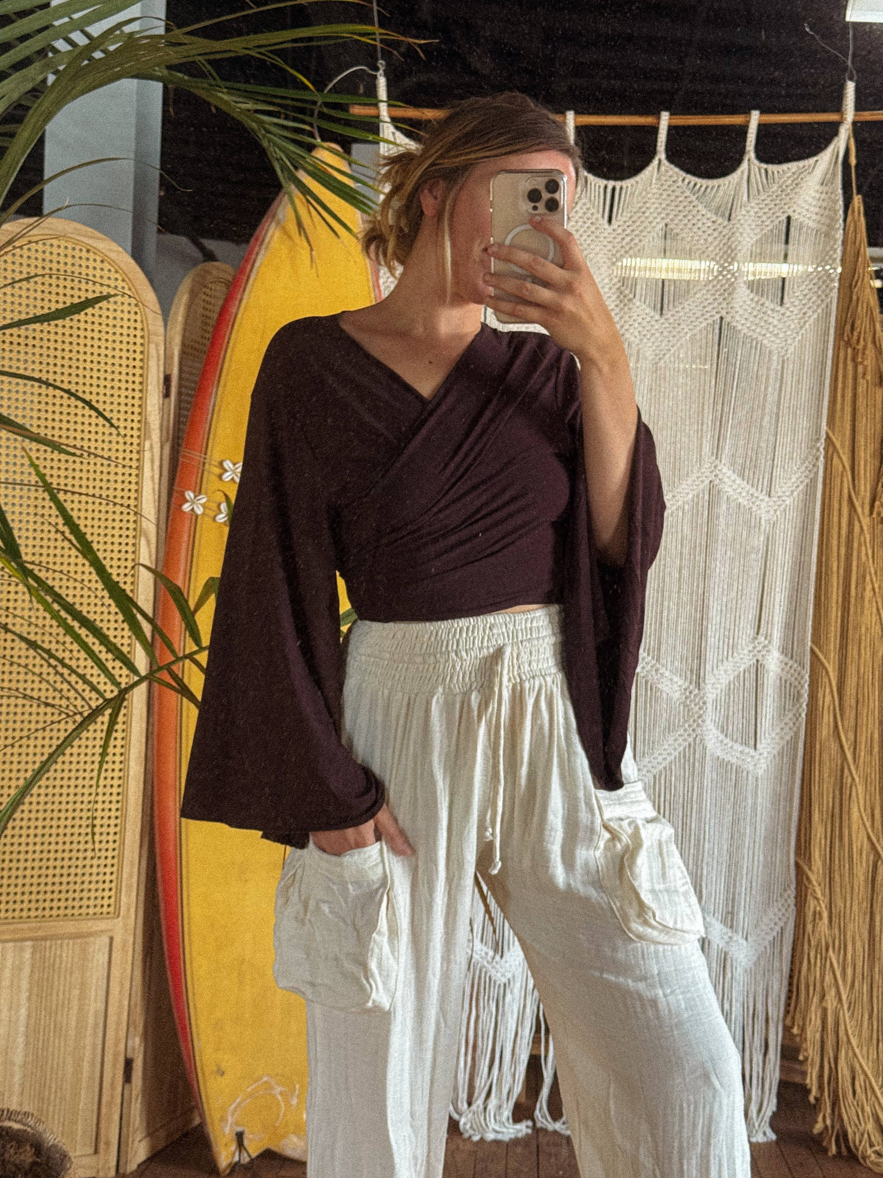 Gardenbelle Shop - Vendita all'ingrosso Camicetta - Donna - Top avvolgente yoga boho a maniche svasate OrganicEcoVero comodo14