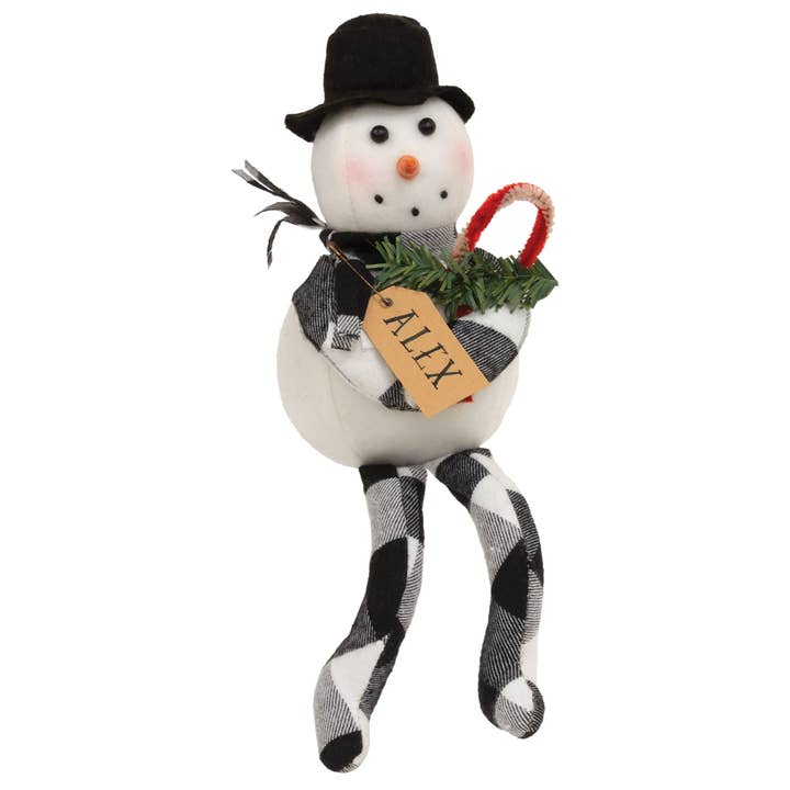 The Hearthside Collection - Wholesale Kerstdecoratie - Alex sneeuwpop met buffelruitjes, zwart/wit
