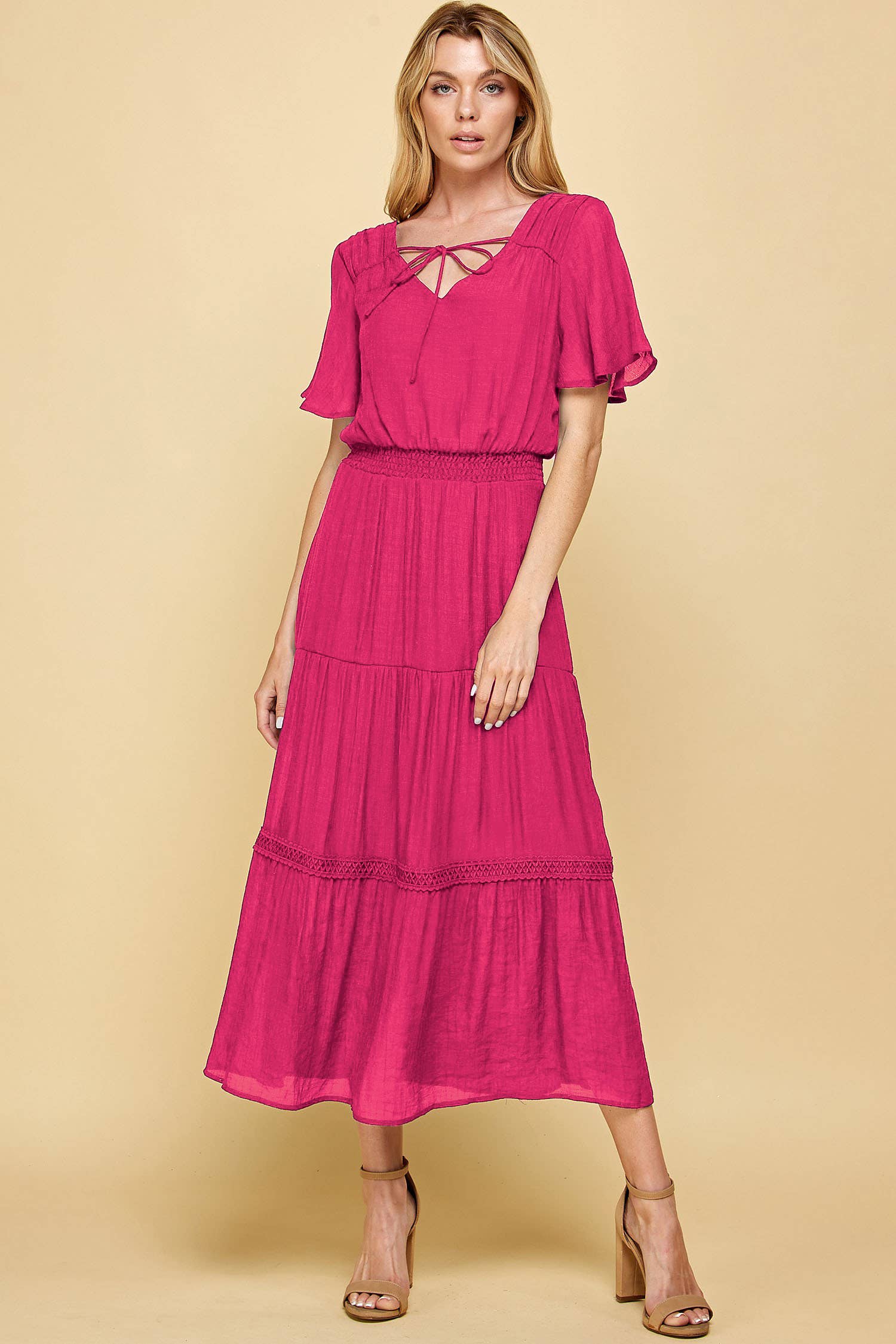 Winslow Collection - Vente Robe – femme - Robe maxi à volants en crochet avec ouverture clé, 9 couleurs, Y87291147