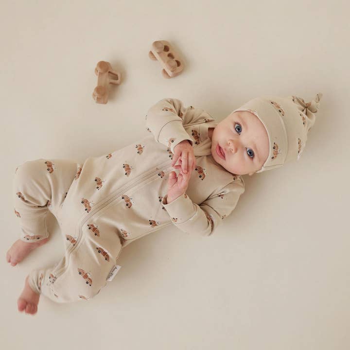 Beige Classic Car Zip Romper for wholesale on Faire1