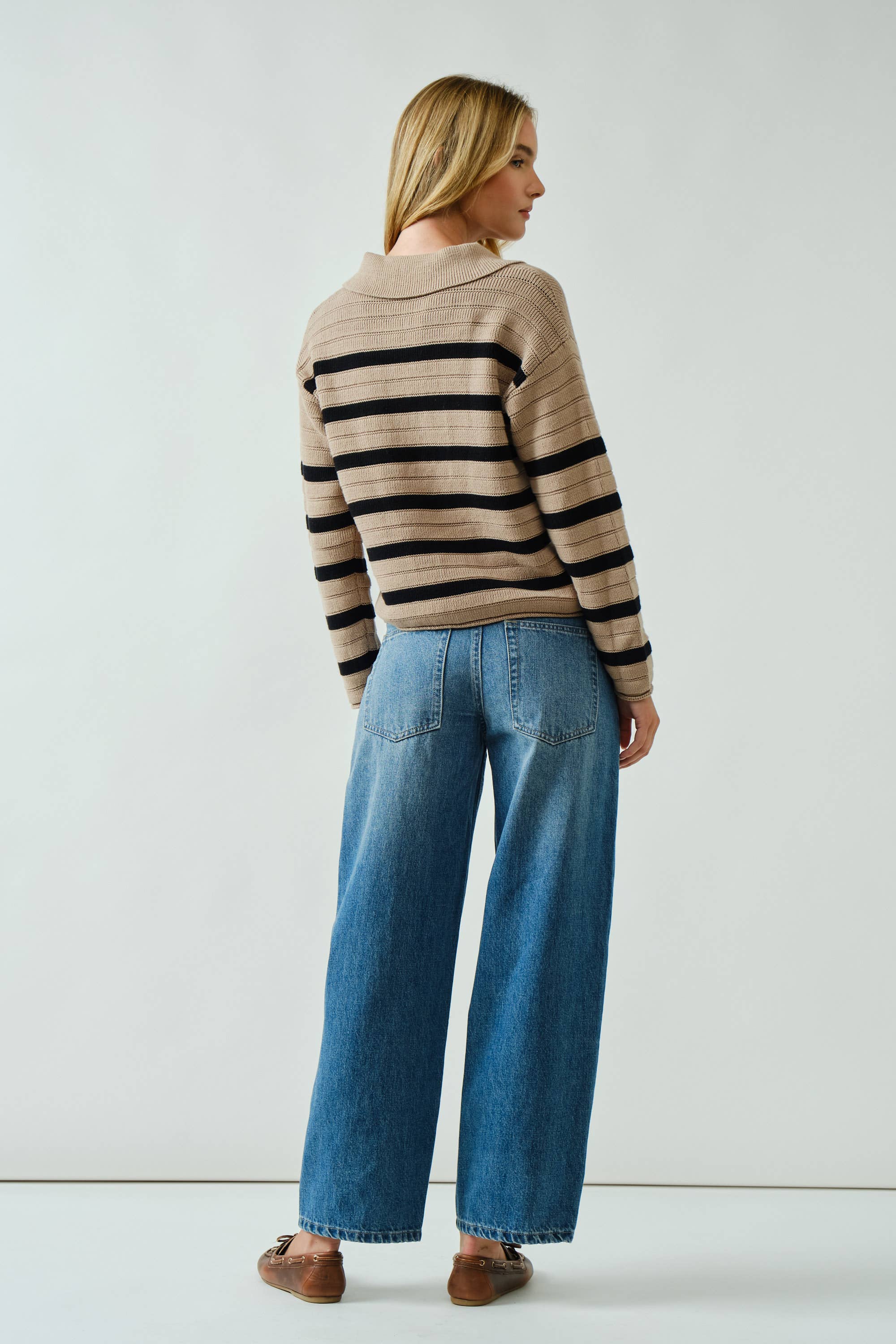 Aaron & Amber - Wholesale Knit Sweater - Women's - AJT5089 LACE UP RELEXED FIT STRIPE SWEATER13