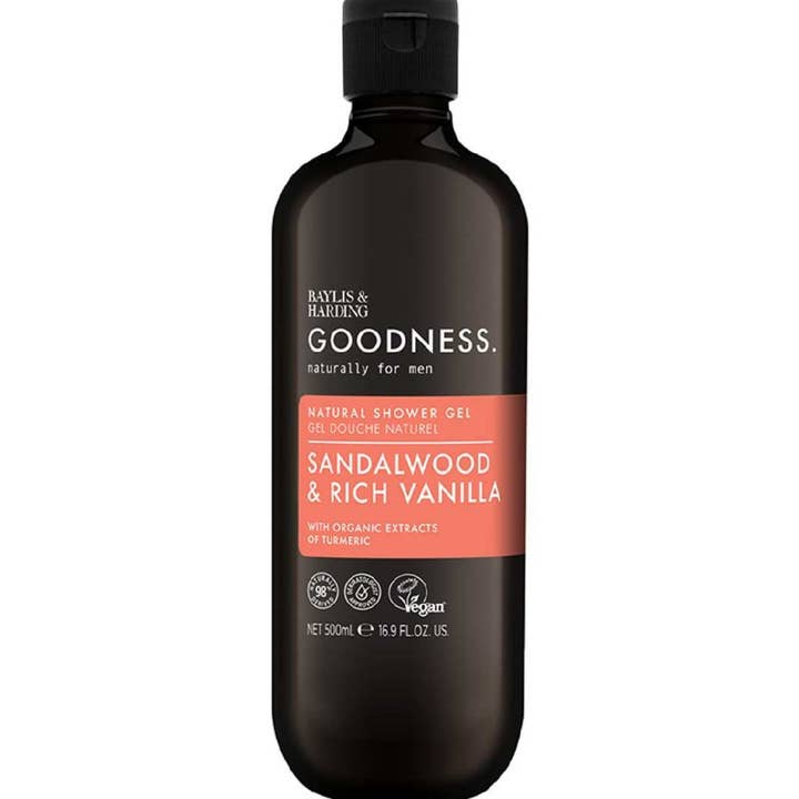 Baylis & Harding Goodness Mænds Sandeltræ & Rig Vanilje Brusegel, 500 ml for engroshandel hos Beauty Goddess