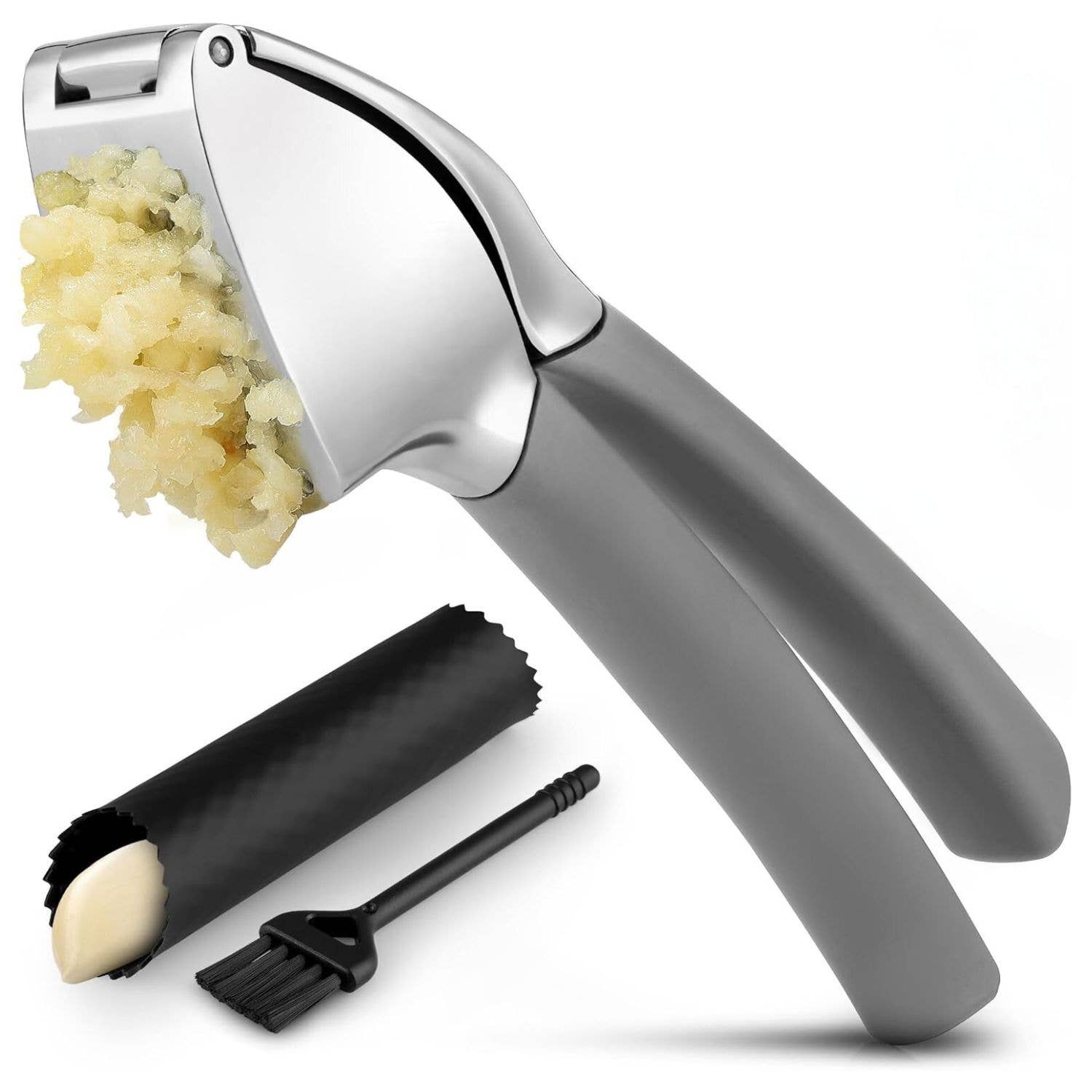 Zulay Kitchen - Wholesale Kitchen Tool/Gadget - Garlic Press Stainless Steel w/ Peeler and Brush13