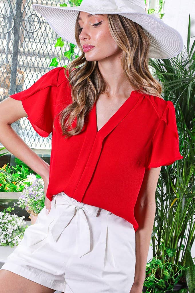 Vine & Love - Wholesale Blouse - Women's - Puff Petal Short-Sleeve Casual Work Blouse Top VT3200023