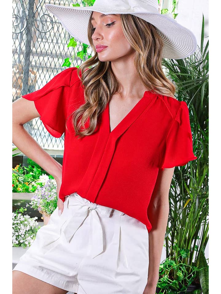 Vine & Love - Wholesale Blouse - Women's - Puff Petal Short-Sleeve Casual Work Blouse Top VT3200023