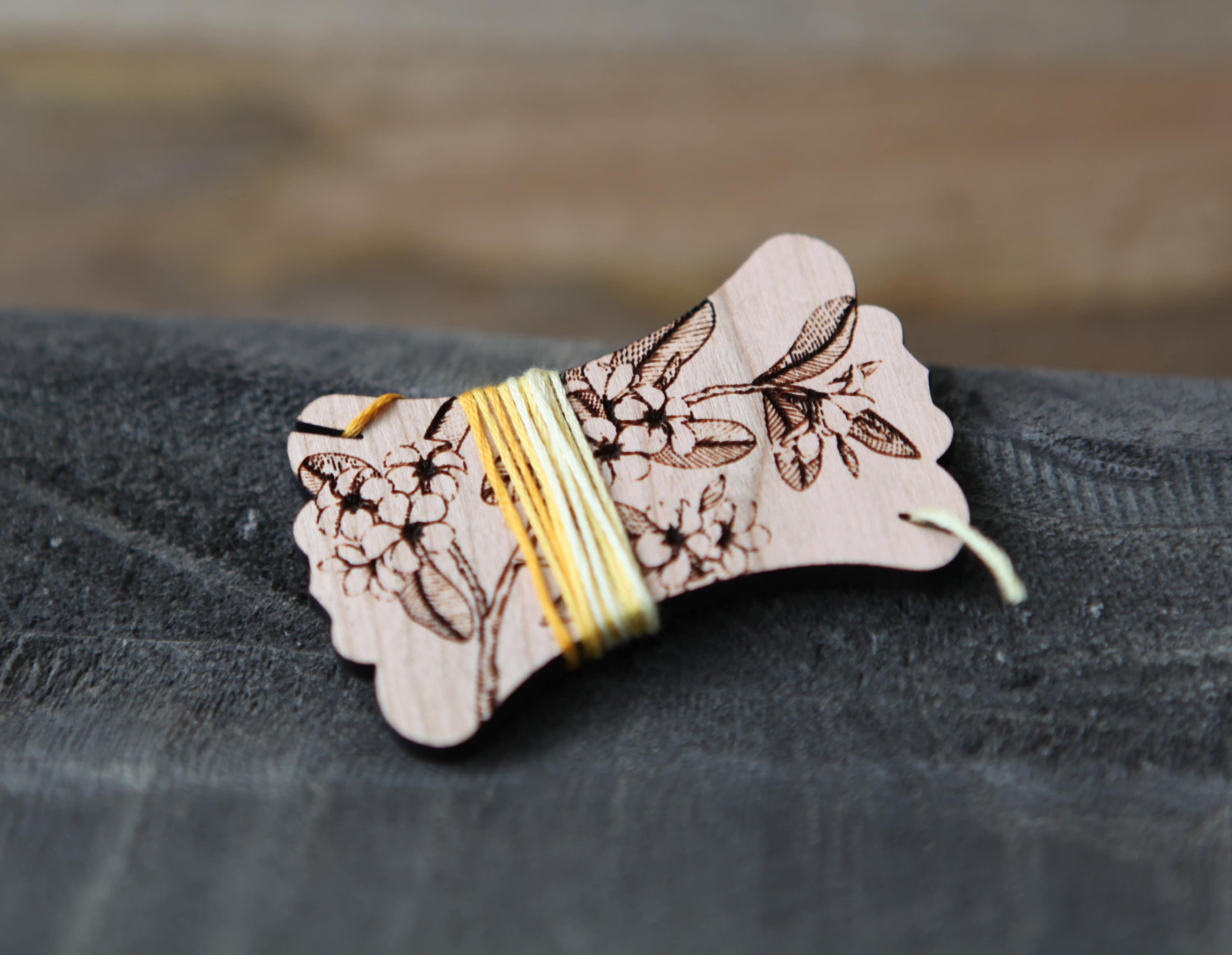 Sunrise Grove - Wholesale Embroidery/Cross Stitch Supplies - Cherry Wood Plumeria Embroidery Floss Thread Card Winder8