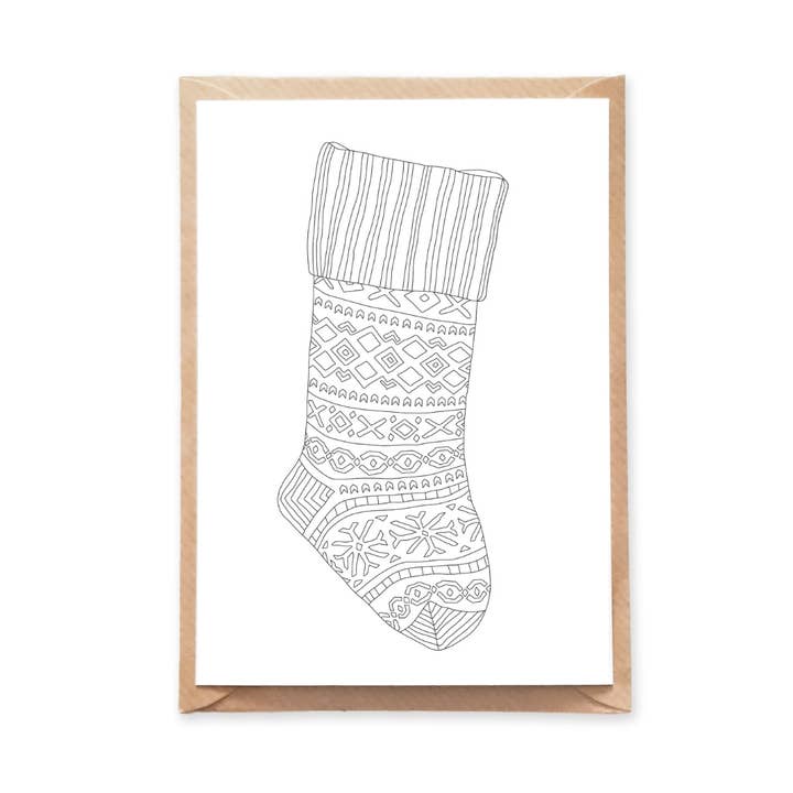 Christmas Stocking Coloring Postcard for wholesale by Anna Grunduls Design