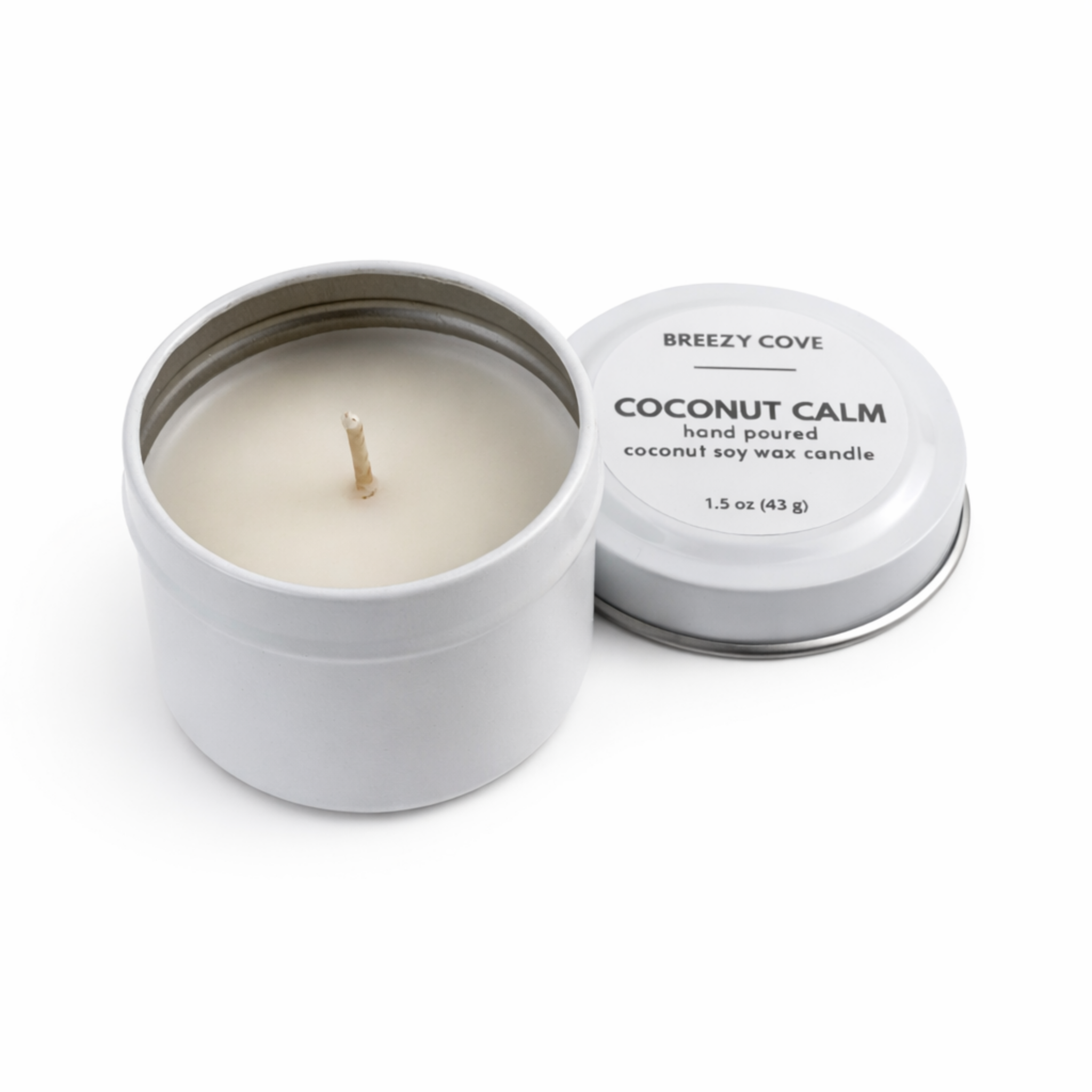 Breezy Cove - Wholesale Travel Candles - Coconut Calm Beach Candle, Mini Tin Candle, Coconut Soy3