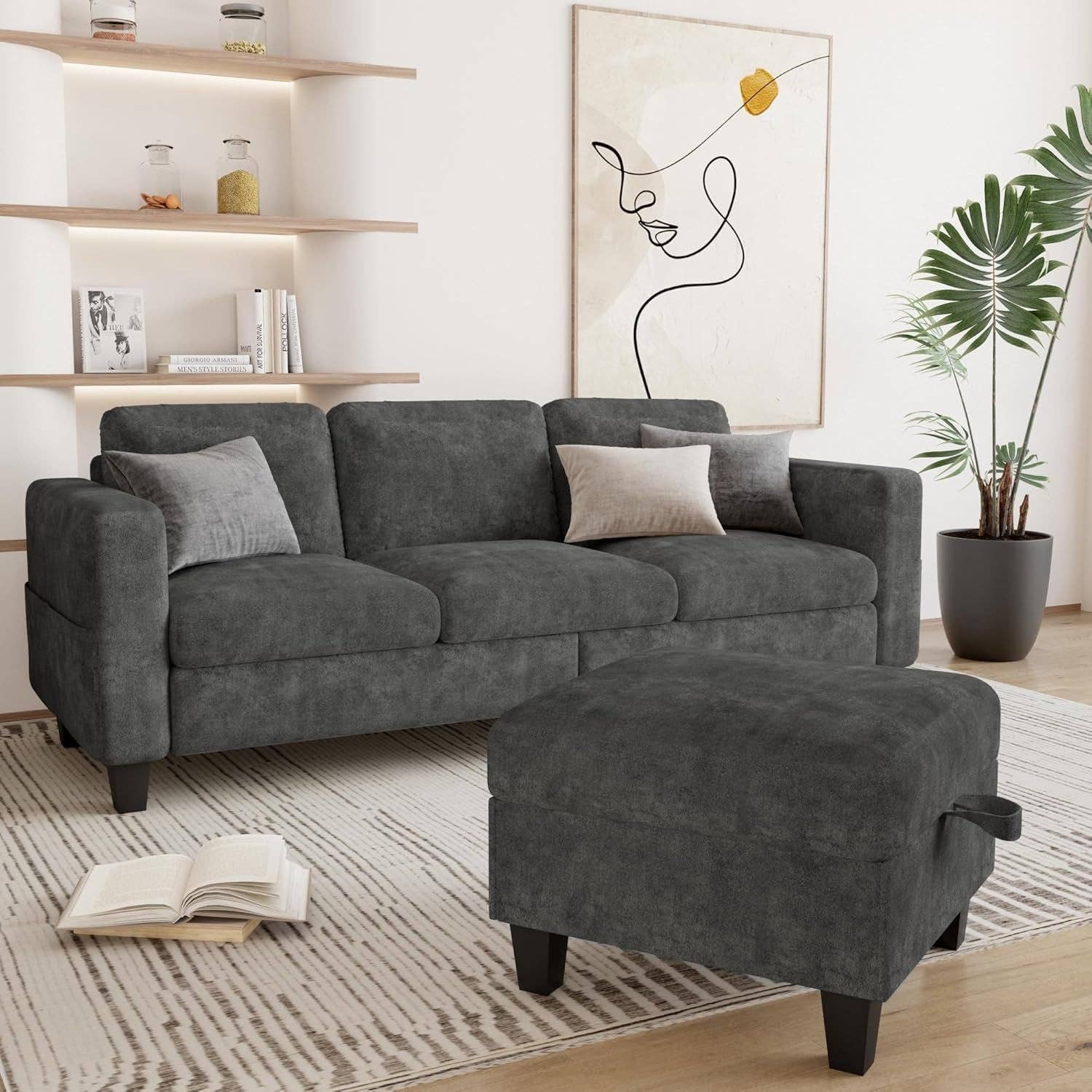 Grey L Shaped Sectional Sofa With Storage Ottoman Modern for wholesale on Faire6