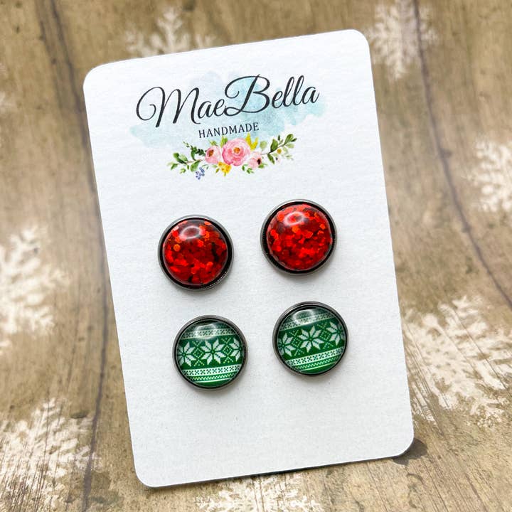Pack de 2 pares de pendientes de tuerca, suéter navideño para venta al por mayor de Hazel Hill ~MaeBella~