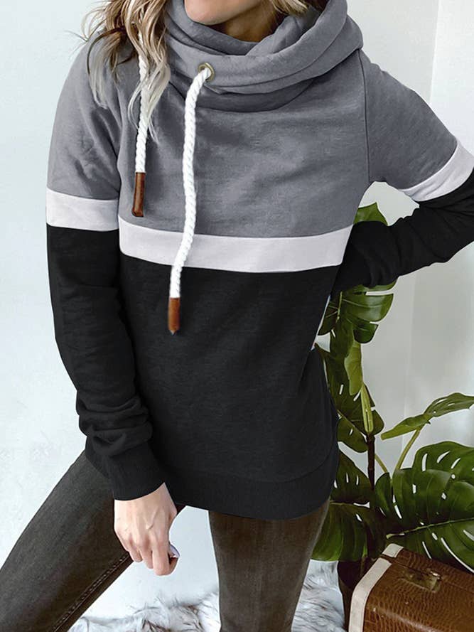 UNISHE – Engroshandel Hoodie – Kvinder – Colorblock Sweatshirt med hætte med snor ZK21834