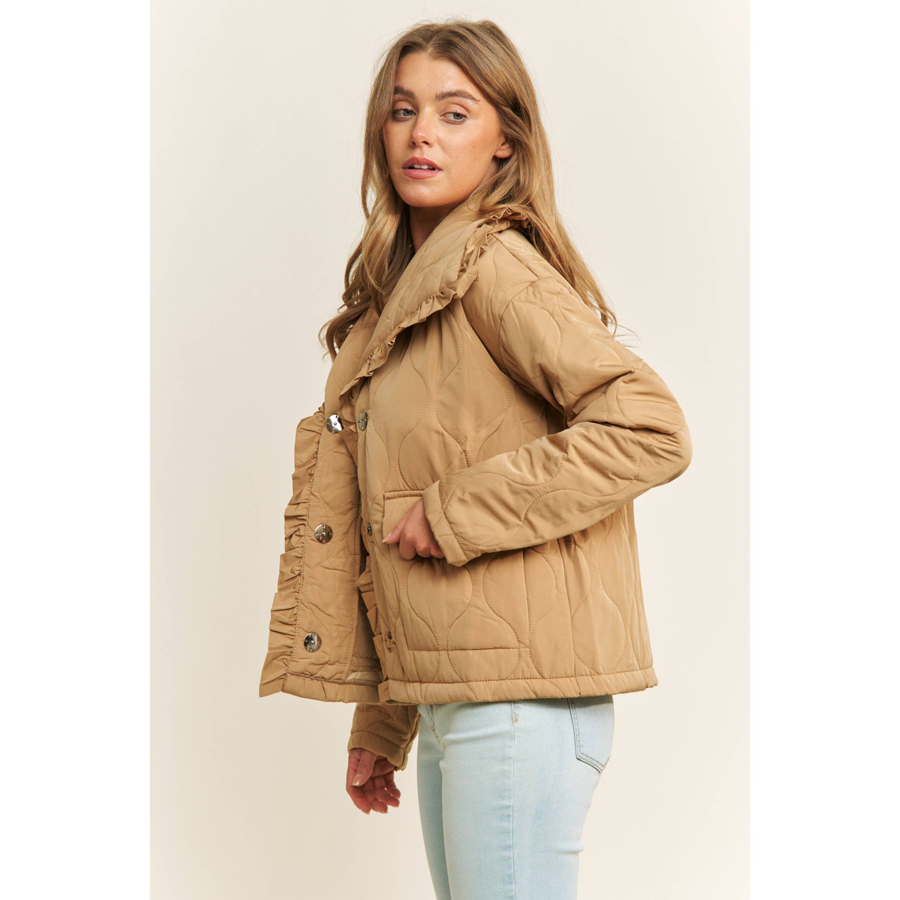 Sweet Generis - Wholesale Jacket - Women's - RUFFLE EDGE DETAIL QUILTED LOOSE FIT JACKET2
