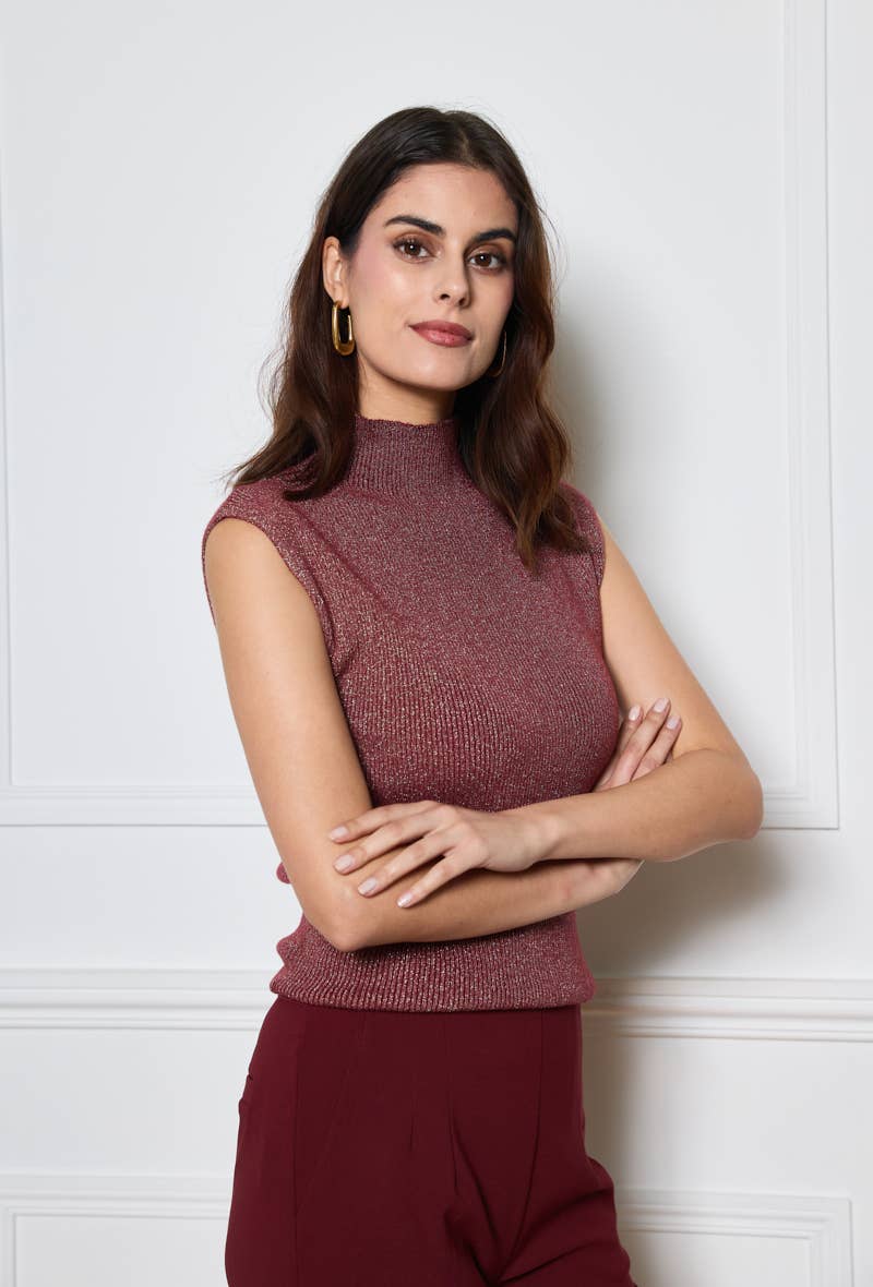 LULUMARY – wholesale Stickad topp - Dam – Lurexstickad top H684 med hög krage, 6-pack10