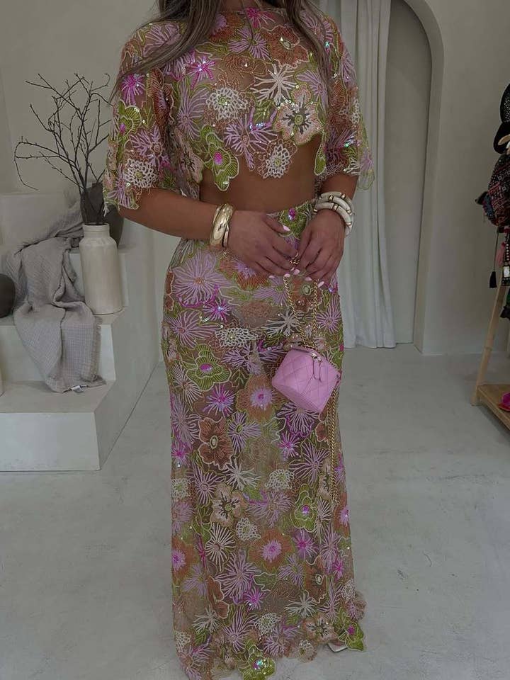 Marayn - Wholesale Top & skirt set – Women's - Embroidered Sequin Party Dress Set SummerAutumn 2025